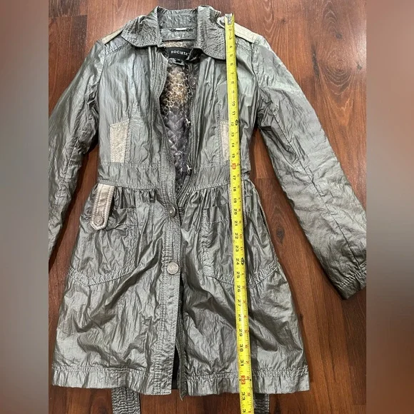 Societa Rare Vintage Women’s Metallic Coat with Leather Garn. Size 38, Italy Y2K - Picture 3 of 14